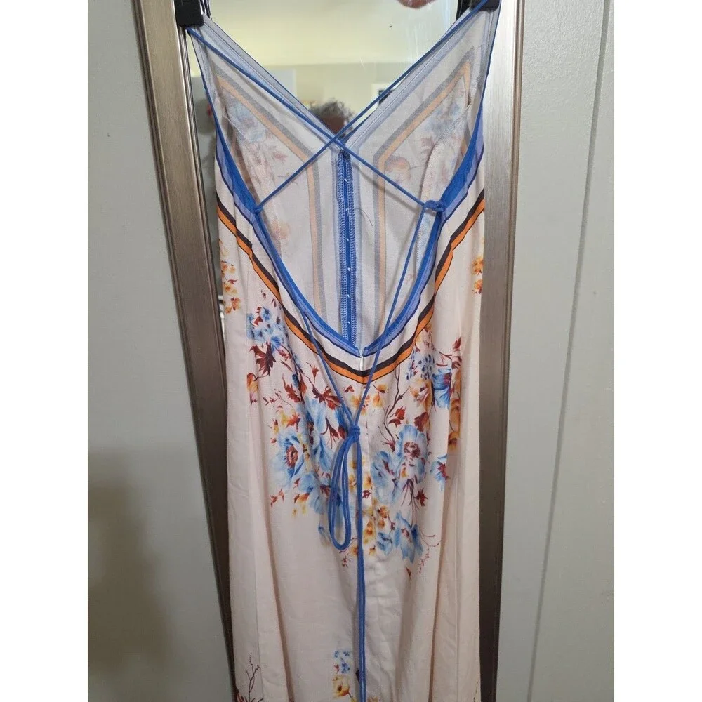 Commense Floral Button-Front V-Neck Maxi Dress – Sleeveless with Contrast Trim – - Picture 5 of 8